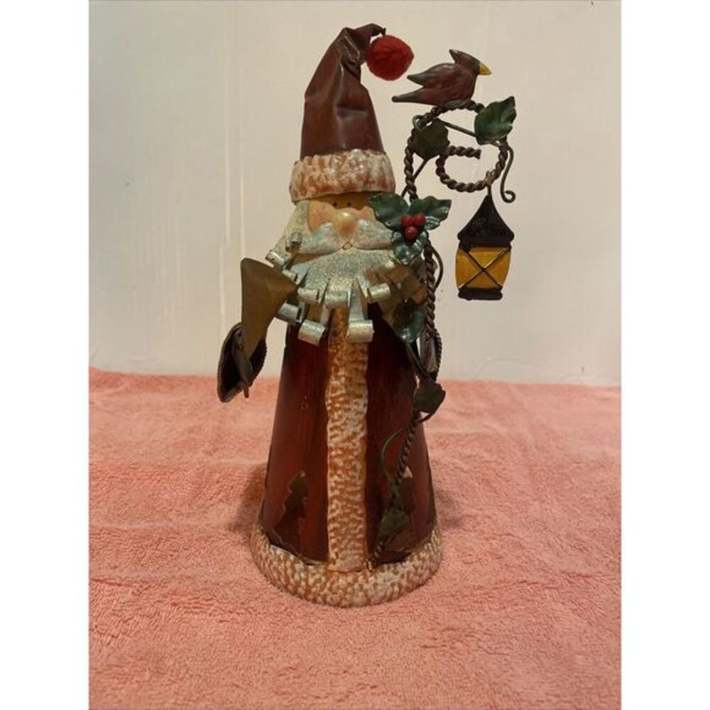 Hand Painted Metal Santa Figurine Christmas Decor 11" Tall Can Be Put Over Flame